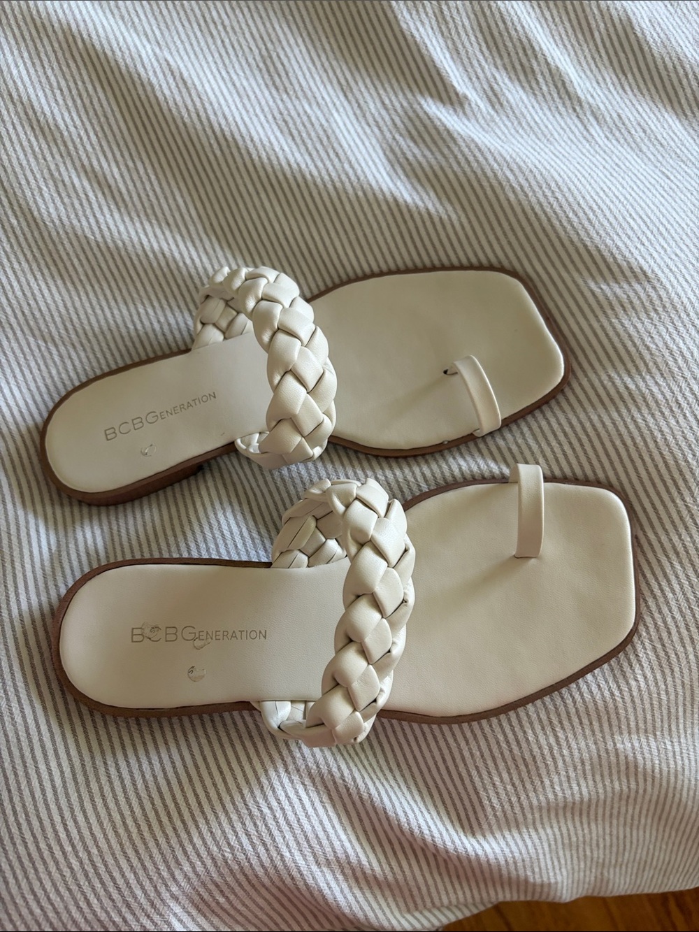BCBGeneration Braided Strap Toe-Loop Sandals in Ivory